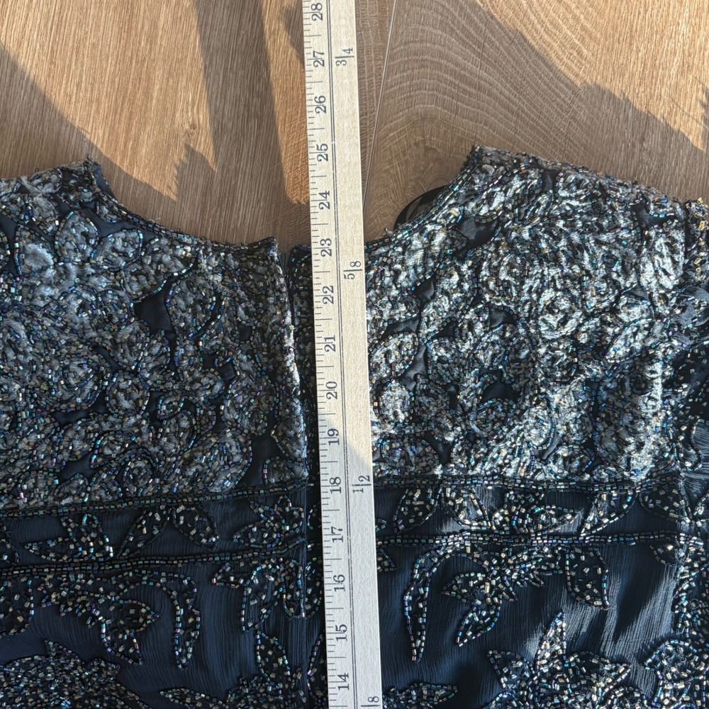 VTG Silk & Velvet Odeon Black Beaded Sequined Top Blouse NYE Holiday Party Sz 14 - Picture 8 of 9